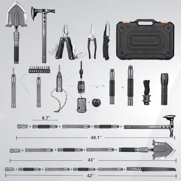 28-in-1 Survival Shovel Multitool with Axe, Saw, Knife & Camping Gear